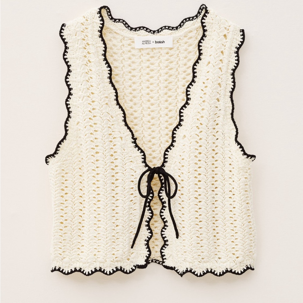 ba&sh Cream and Black Crochet Top